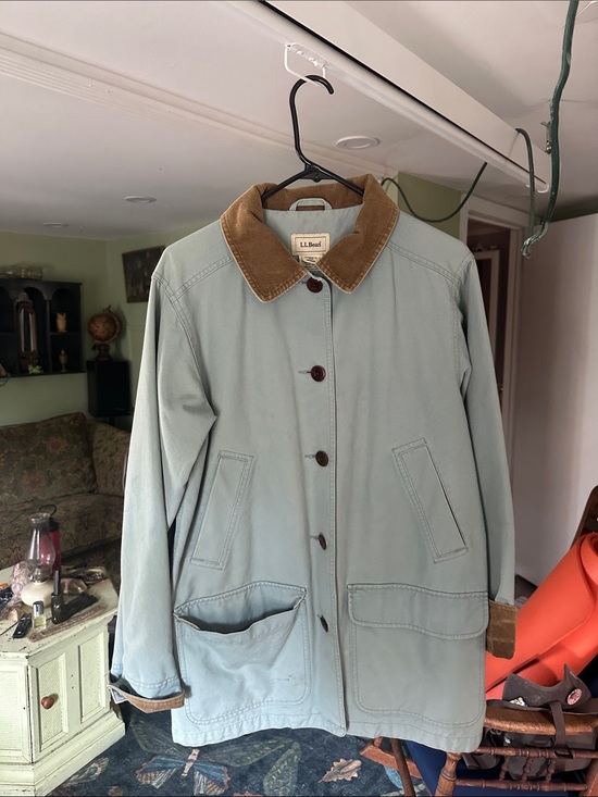 L.L. Bean Jackets & Blazers - L.L. Bean Women's Sage Green Utility Barn Coat with Brown Corduroy Collar